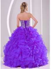 Classical Purple Ball Gown With Sweetheart Ruffles and Beading Lace Up For Quinceanera Dresses