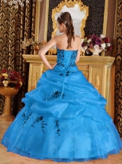 Classical Quinceanera Dresses In Aqua Blue Ball Gown Sweetheart With Satin and Organza Embroidery