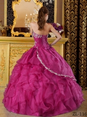Classical Quinceanera Dresses In Fuchsia Ball Gown Strapless With Organza Appliques
