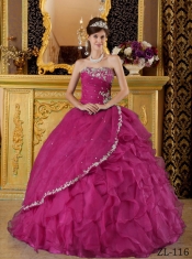 Classical Quinceanera Dresses In Fuchsia Ball Gown Strapless With Organza Appliques