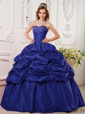 Classical Quinceanera Dresses In Navy Blue Ball Gown Sweetheart With Tafftea Appliques