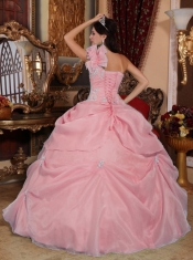 Classical Quinceanera Dresses In Pink Ball Gown One Shoulder With Organza Appliques