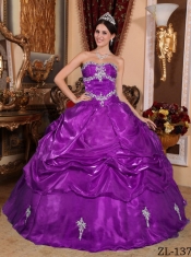 Classical Quinceanera Dresses In Purple Ball Gown Strapless With Organza Appliques Classical Quinceanera Dresses In Purple Ball Gown Strapless With Organza Appliques