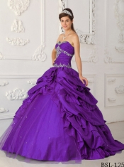 Classical Quinceanera Dresses In Purple  Sweetheart Made With Taffeta and Tulle With Appliques And Beading