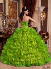 Classical Quinceanera Dresses In Spring Green Ball Gown Sweetheart With Organza Beading