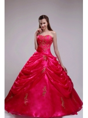 Classical Red Sleeveless Floor-length Lace-up Applqiues Orangza Quinceanera Dress