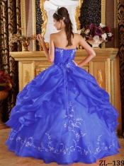 Classical Ryal Blue Ball Gown Strapless With Embroidery Organza For Quinceanera Dresses