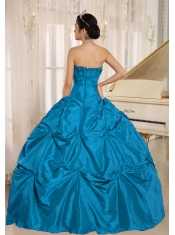 Classical Teal Ball Gown Quinceanera Dress With Pick-ups For Custom Made Taffeta