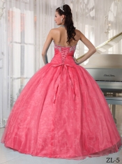 Classical Watermelon Ball Gown Sweetheart With Taffeta and Organza Appliques For Quinceanera Dresses