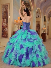 Clorful Organza Ball Gown Sweetheart Ruffles 2014 Spring Quinceanera Dresses