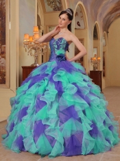 Clorful Organza Ball Gown Sweetheart Ruffles 2014 Spring Quinceanera Dresses