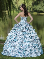 Colorful New Styles Printing and Organza With Pick-ups and Ruffles For 2013 Quinceanera Dress