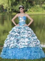 Colorful New Styles Printing and Organza With Pick-ups and Ruffles For 2013 Quinceanera Dress