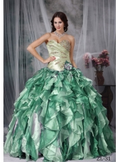 Colorful Sweetheart Beading and Ruffles Taffeta and Organza Best Quinceanera Dresses Ball Gown