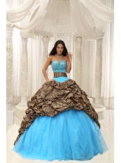 Colorful Sweetheart Brush Train Leopard and Organza Beading Quinceanera Dress