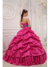 Coral Red and Blue Ball Gown Strapless Floor-length Beading Quinceanera Dress