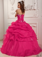 Coral Red Ball Gown Strapless 15th Birthday Dresses Organza Beading And Ruffles