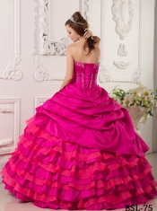 Coral Red Ball Gown Strapless Floor-length Taffeta Beading Quinceanera Dress