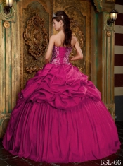 Coral Red Ball Gown Sweetheart Quinceanera Dress with  Taffeta Beading and Appliques