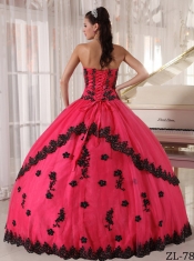 Coral Red Straps Ball Gown Lace-up Appliques Spring Quinceanera Dresses 2014 Taffeta and Organza