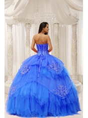Custom Made Aqua Blue Sweetheart Embroidery For Pretty Quinceanera Dresses