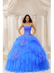 Custom Made Aqua Blue Sweetheart Embroidery For Pretty Quinceanera Dresses