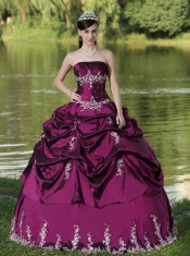 Custom Made Fuchsia Ball Gown Dress For Party Wear With Satin Embroidery Decorate