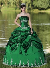 Custom Made Green Cheap Quinceanera Dresses Party Wear With Ball Gown Floor-Length Satin