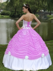 Custom Made Pretty Quinceanera Dresses With Strapless Ball Gown Rose Pink and Pick-ups