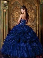 Dark Blue Ball Gown Strapless Floor-length Quinceanera Dress with Organza Ruffles