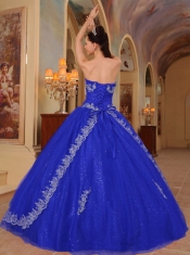 Dark Blue Ball Gown Sweetheart Quinceanera Dress with  Organza Embroidery and Beading