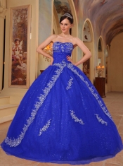 Dark Blue Ball Gown Sweetheart Quinceanera Dress with Organza Embroidery and Beading