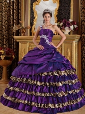 Dark Purple Ball Gown One Shoulder Floor-length Taffeta and Leopard 2014 Spring Quinceanera Dresses
