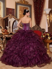 Dark Purple Ball Gown Sweetheart Floor-length Organza Sequins For Sweet 16 Dresses