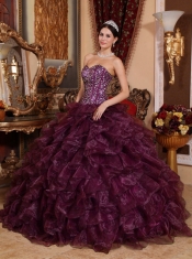 Dark Purple Ball Gown Sweetheart Floor-length Organza Sequins For Sweet 16 Dresses
