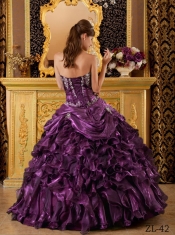 Dark Purple Ball Gown Sweetheart With Ruffles Organza Quinceanera Dress In New Styles