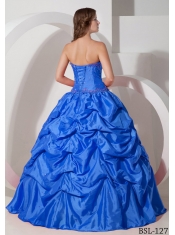 Discount Blue Classical Quinceanera Dresses With Taffeta Pick-ups and Beading