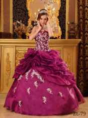 Discount Dark Purple Ball Gown Strapless With Organza Appliques Quinceanera Dress