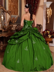 Discount Green Ball Gown Sweetheart With Taffeta Appliques For Quinceanera Dress