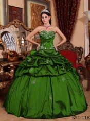 Discount Green Ball Gown Sweetheart With Taffeta Appliques For Quinceanera Dress