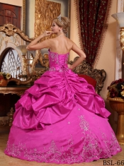 Discount Hot Pink Ball Gown Sweetheart With Taffeta Embroidery And Beading For Quinceanera Dress