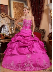Discount Hot Pink Ball Gown Sweetheart With Taffeta Embroidery And Beading For Quinceanera Dress