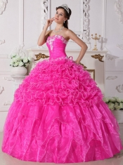 Discount Pink Ball Gown Strapless Organza Embroidery with Beading For New Styles Quinceanera Dress