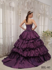 Discount Purple Ball Gown Sweetheart With Court Train And Appliques Quinceanera Dress
