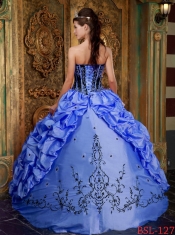Discount Quinceanera Dress In Blue Ball Gown Strapless With Embroidery Taffeta
