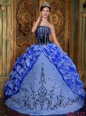 Discount Quinceanera Dress In Blue Ball Gown Strapless With Embroidery Taffeta