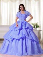 Discount Quinceanera Dress In Blue Ball Gown Strapless With Organza Hand Flowers In Low Price