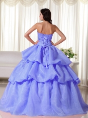 Discount Quinceanera Dress In Blue Ball Gown Strapless With Organza Hand Flowers In Low Price