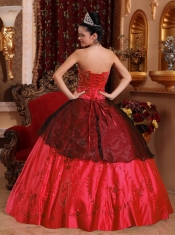 Discount Quinceanera Dress In Coral Red Ball Gown Sweetheart With Satin Embroidery And Beading Quinceanera Dress
