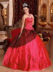 Discount Quinceanera Dress In Coral Red Ball Gown Sweetheart With Satin Embroidery And Beading Quinceanera Dress